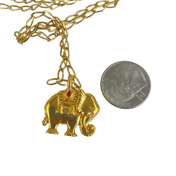 Gold-Tone Coin Pendant Necklace With Rope Chain & Elephant Charm - Picture 3 of 8